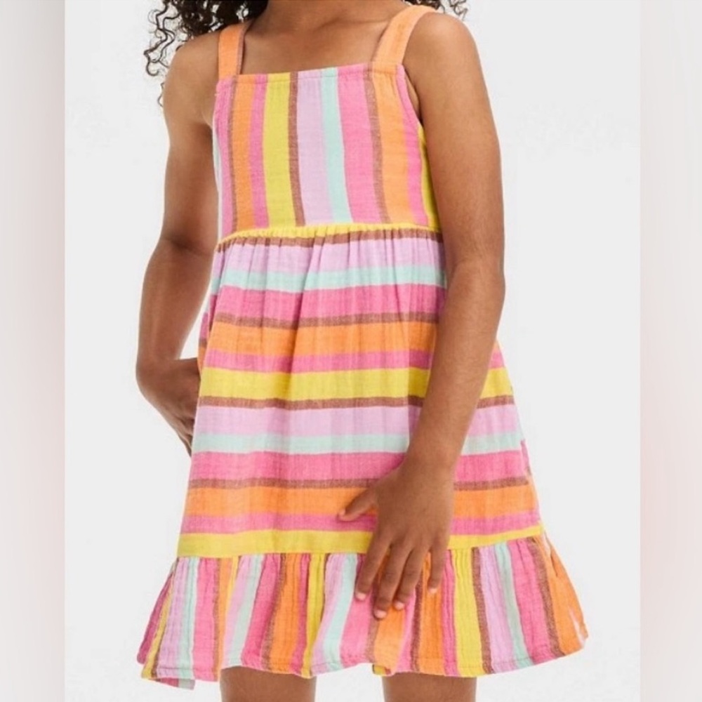 Cat & Jack Pink, Orange, Yellow & Mint Striped Sundress
